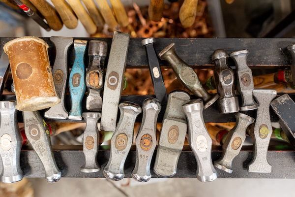 tools hammers on a rack