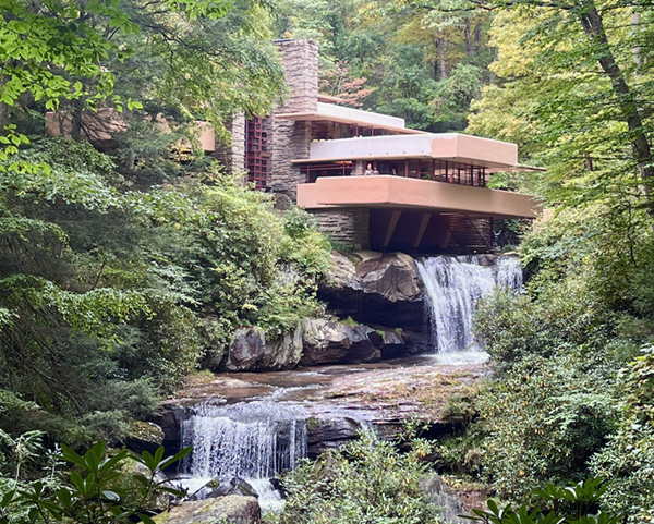 Fallingwater surrounded by trees in August 2026